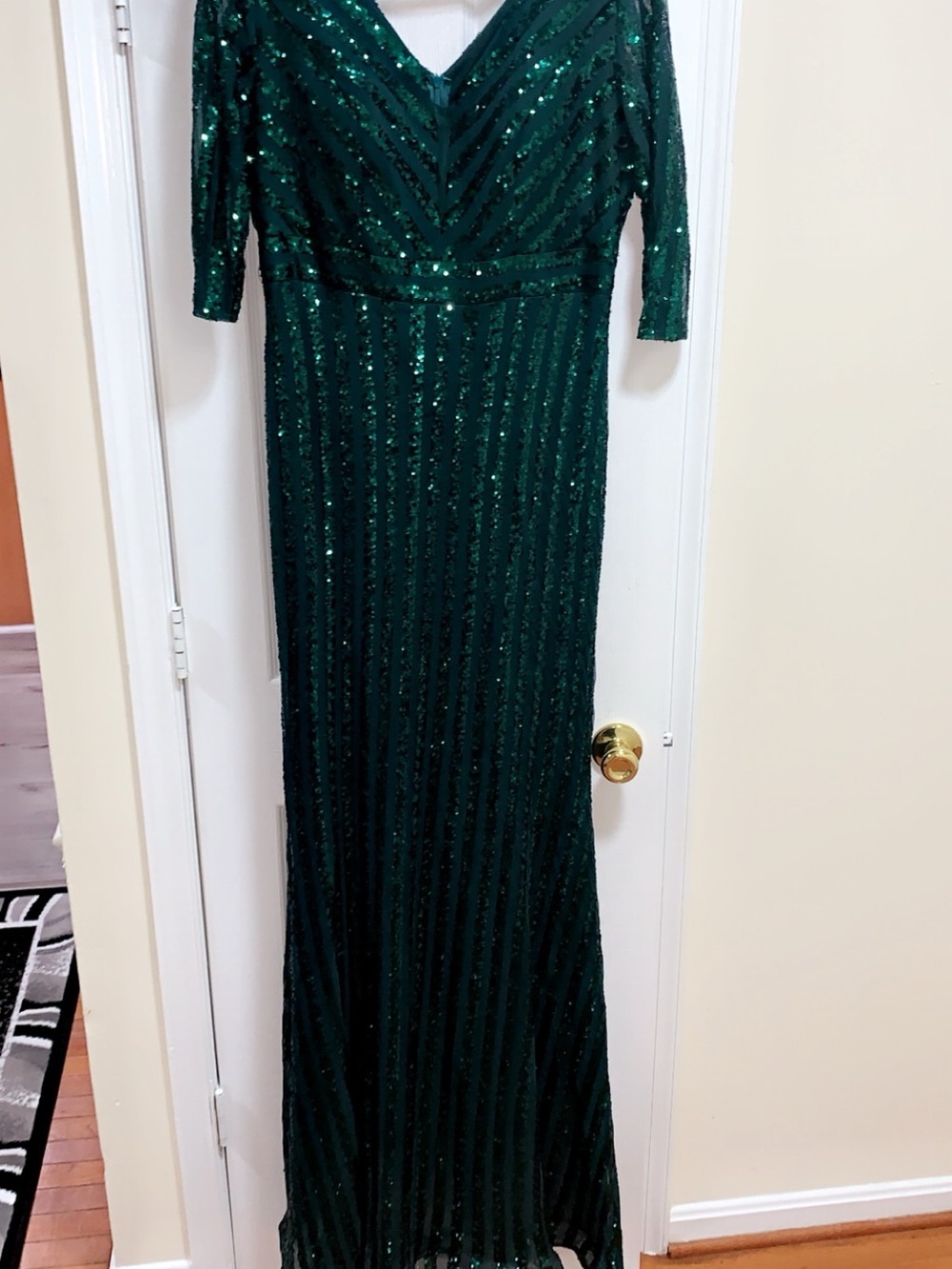 Emerald Green Sequin V-Neck Evening Gown